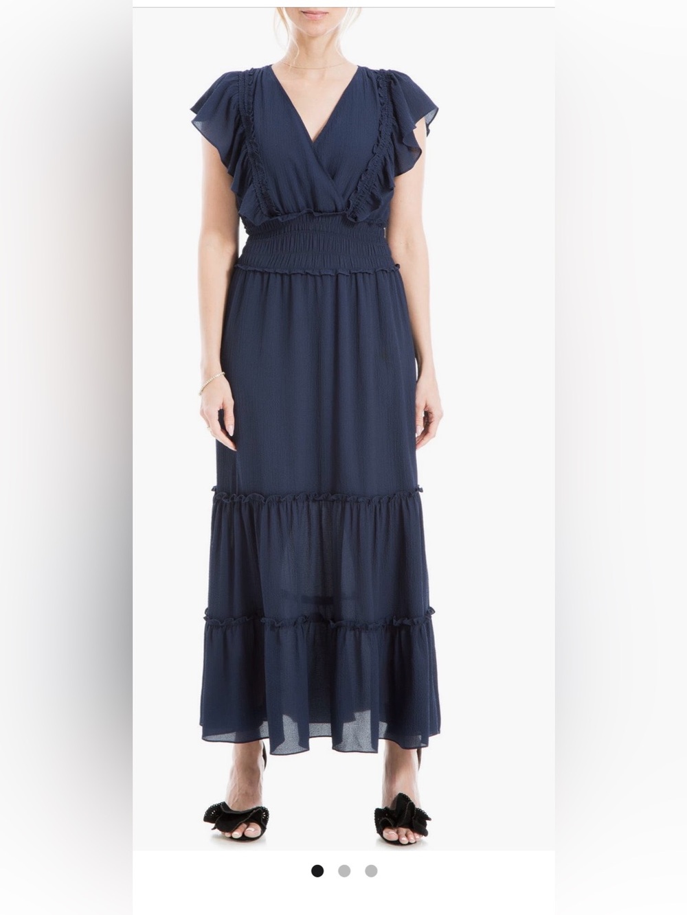 Max Studio Navy Ruffle-Sleeve Tiered Maxi Dress